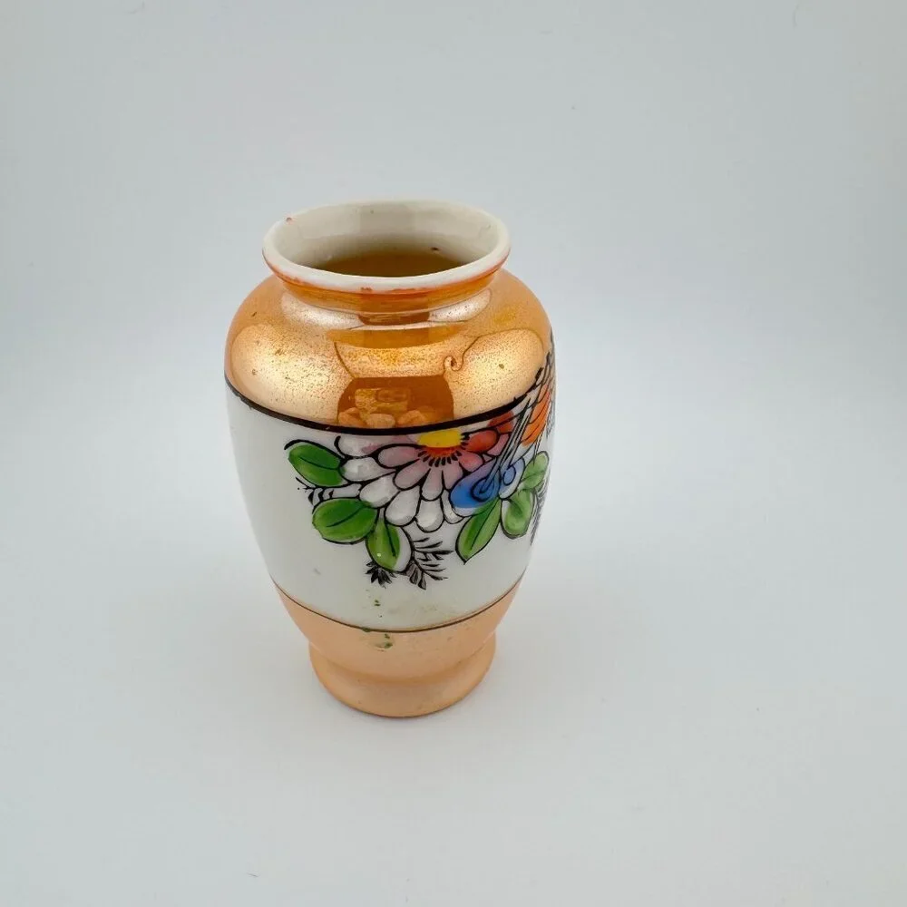 Vintage Lusterware Vase Hand Painted Made In Japan Flower Floral Design